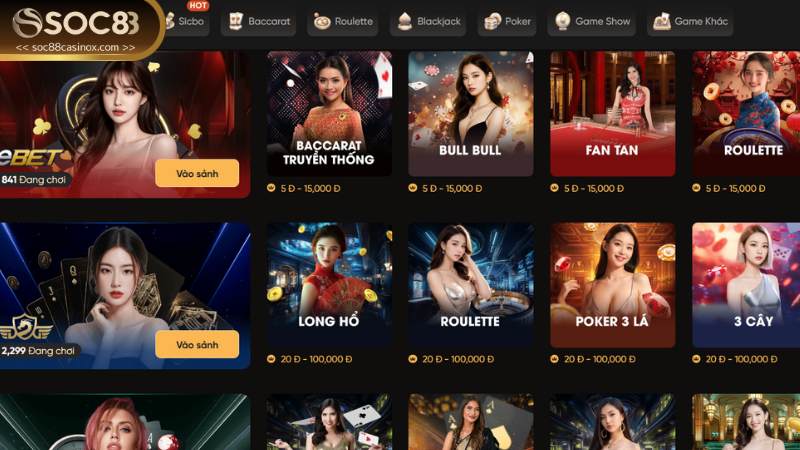 Live Casino Soc88 và những ưu điểm nổi trội